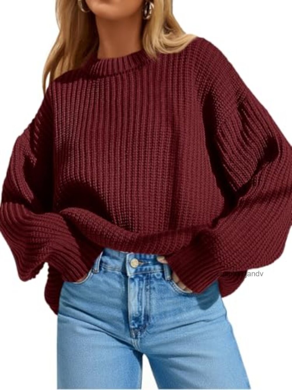 Oversized Crewneck Pullover Sweater Long Sleeve Knit Women's